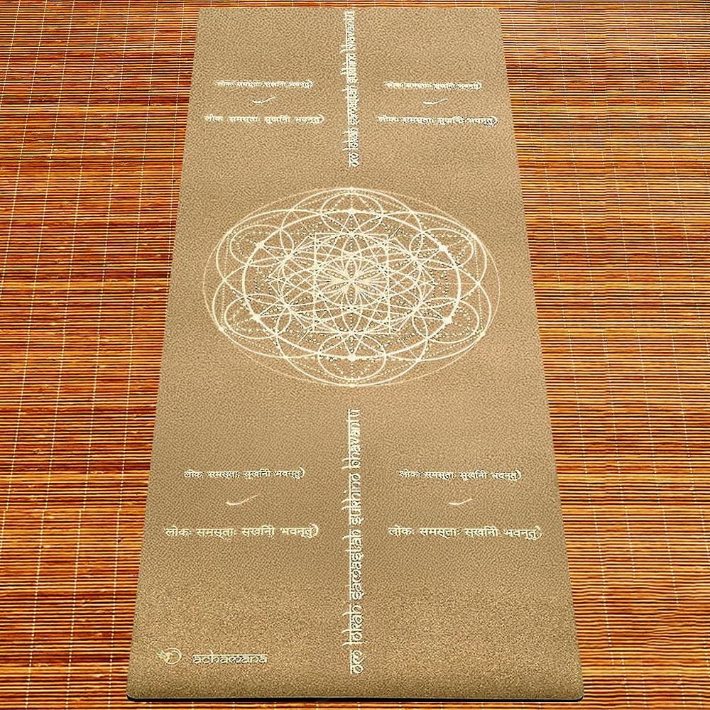 Tapetede yoga de caucho y corcho 5mmx68cmx1,83m Mantra de la paz oro viejo 2/7