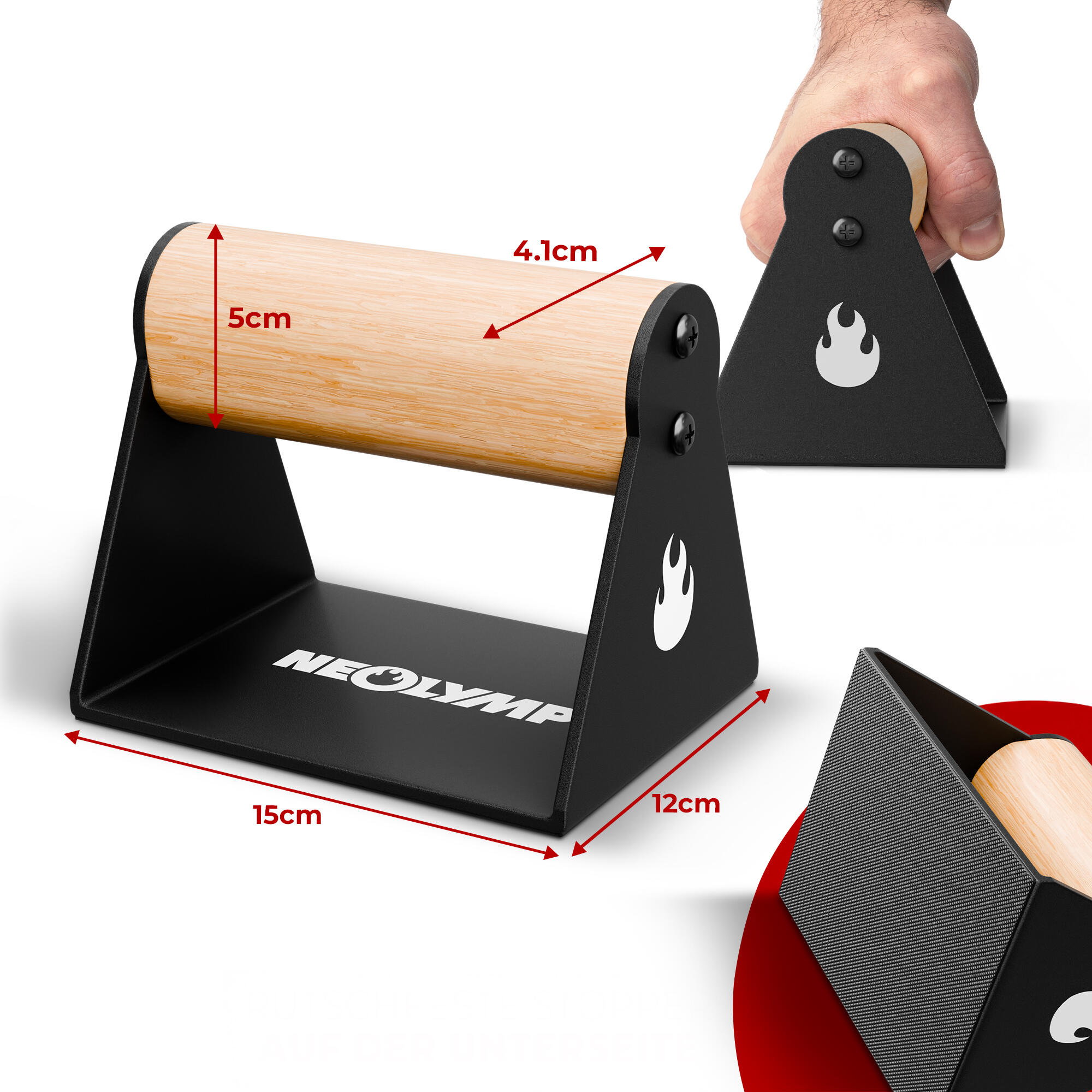 2er Set handgelenkschonende Holz Liegestützgriffe mit Calisthenics-Übungen 2/7