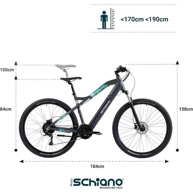 E-Mercury VTT électrique 29" Gris-Vert, batterie 11.6Ah