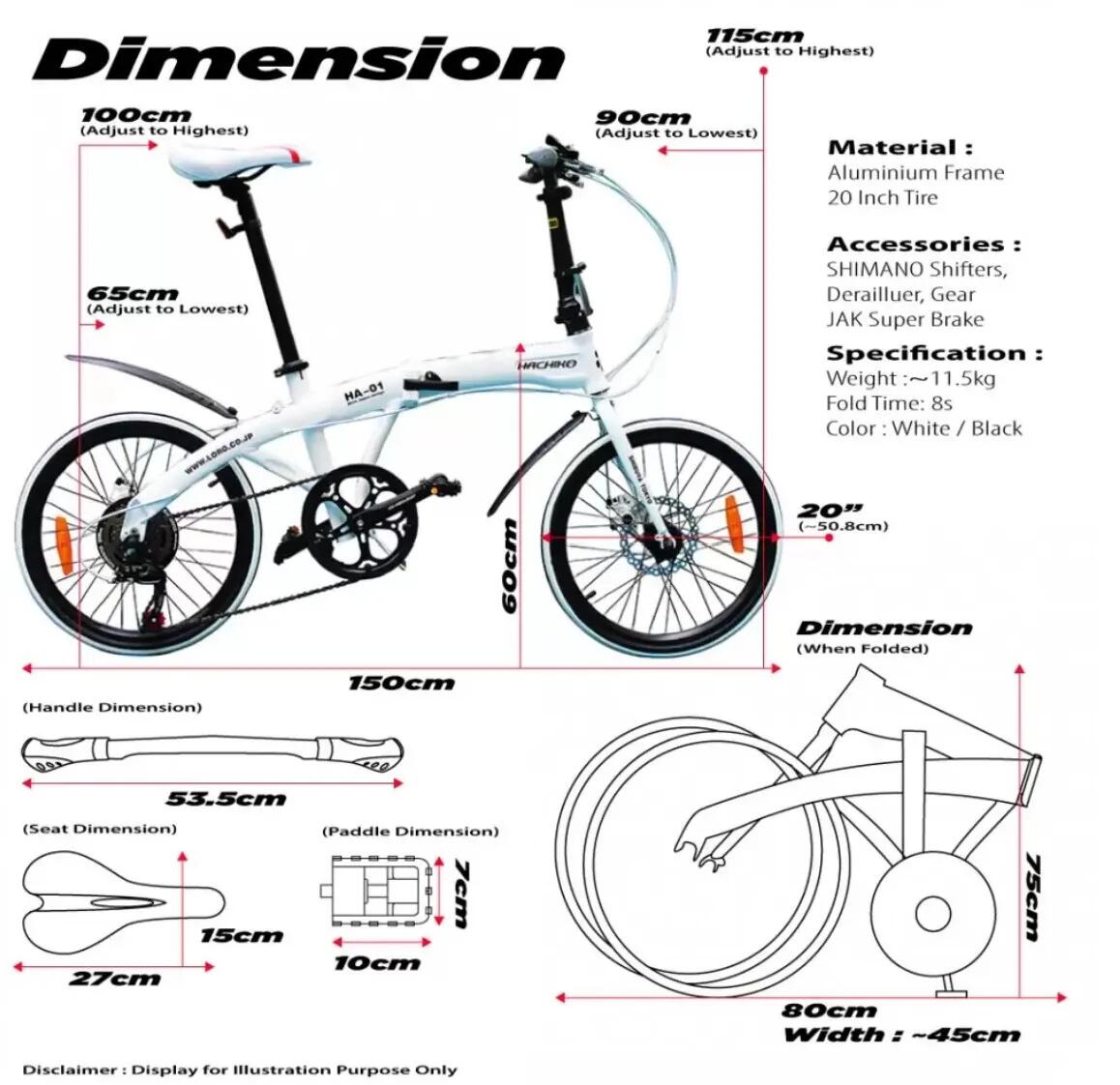 Foldable Bicycle | HA-02 Steel | 20 Inch 7 Speed Shimano | White