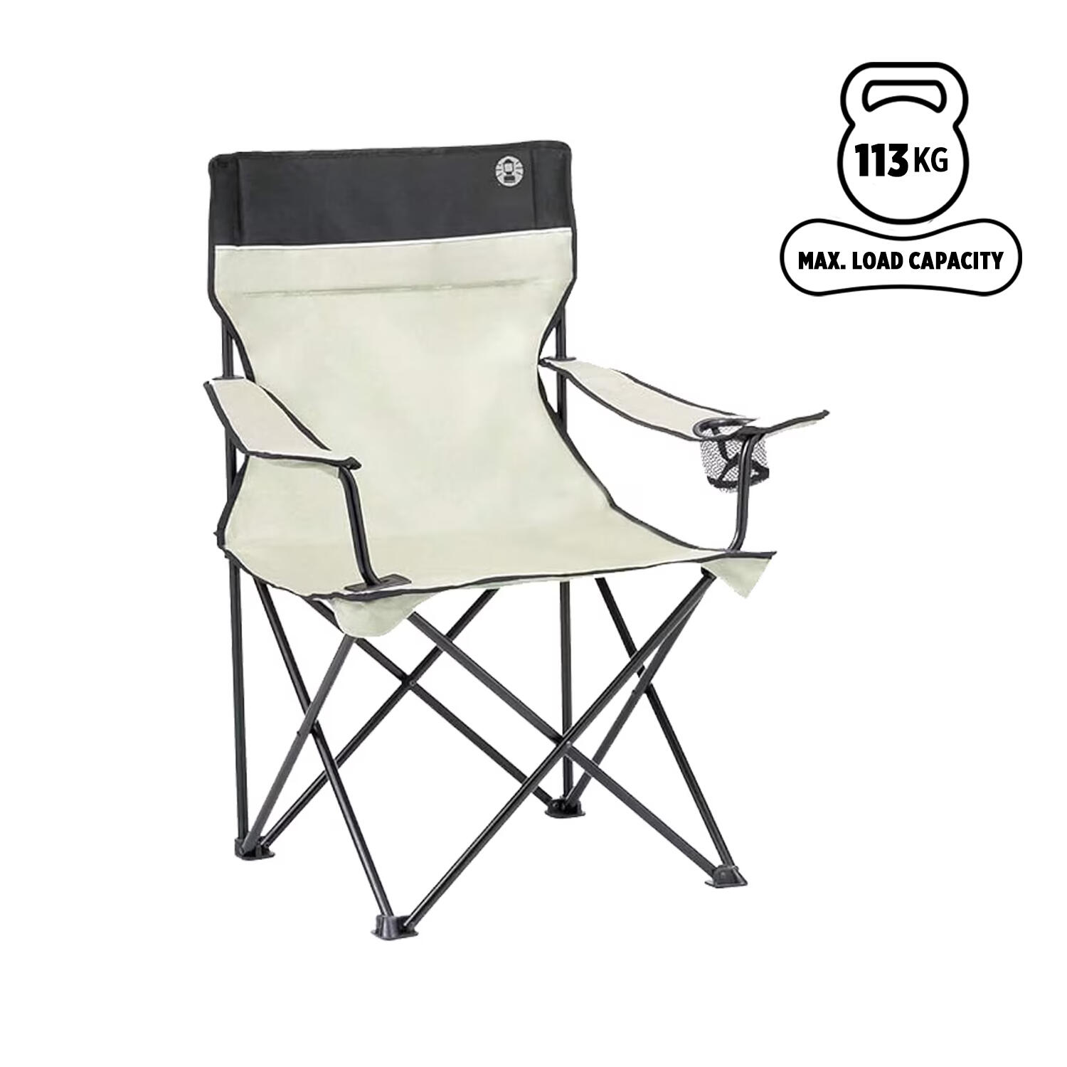 Foldable Camping Standard Quad Armchair with Integrated Mesh Cup Holder, Khaki