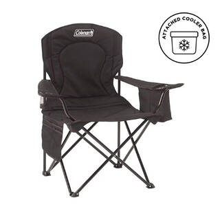 Foldable Camping Quad Armchair With Built-In Can Cooler, Mesh Cup Holder & Side Pockets, Black