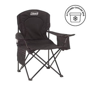 Foldable Camping Quad Armchair With Built-In Can Cooler, Mesh Cup Holder & Side Pockets, Black