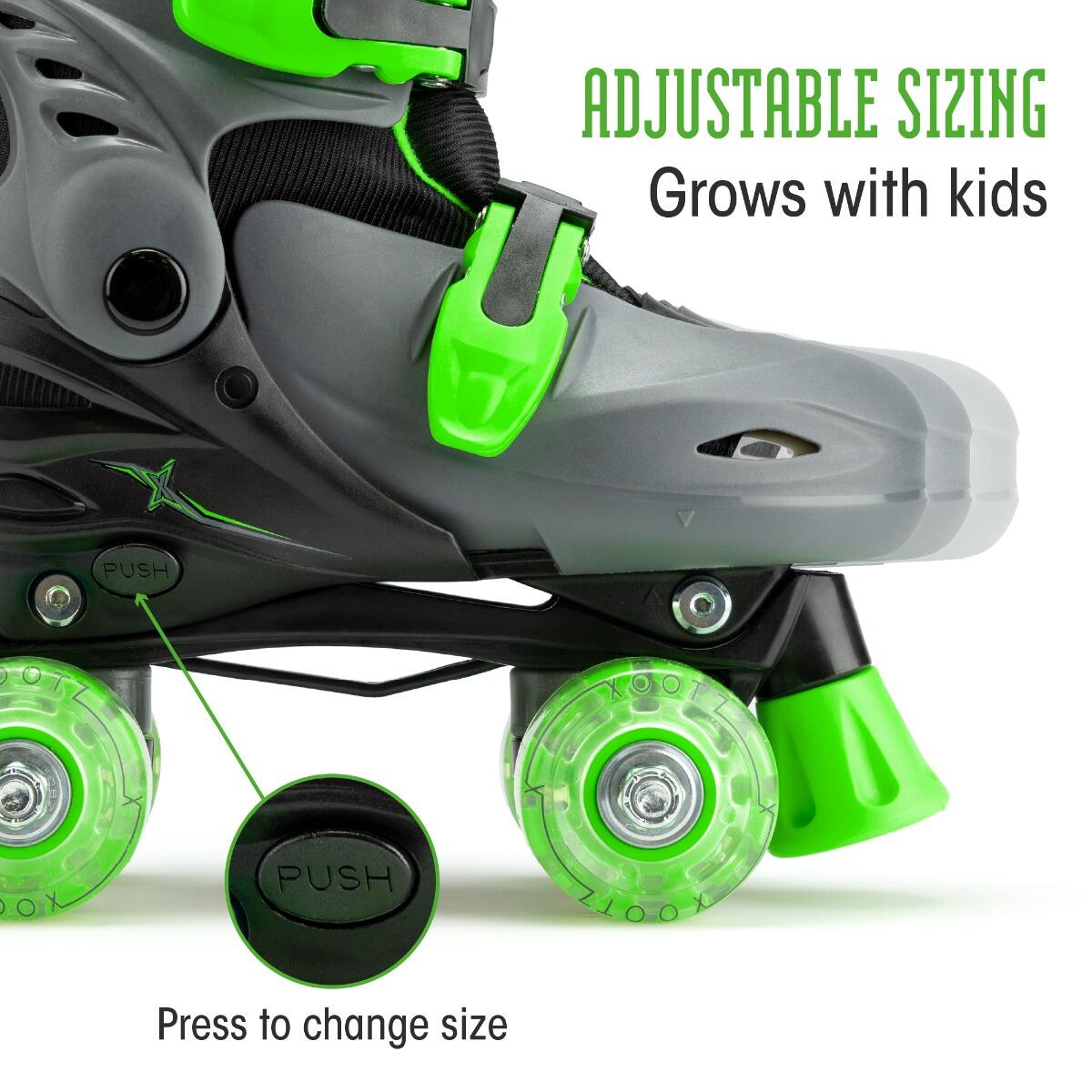 Xootz Kids Adjustable Quad Skates for Beginners, with Light Up LED Wheels 5/6