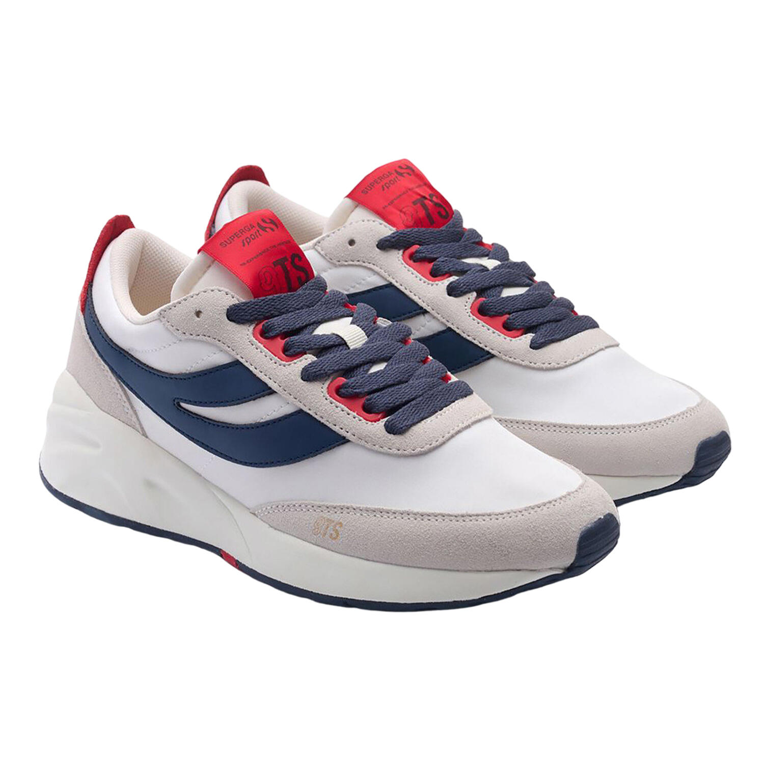 dark brown / navy blue / red