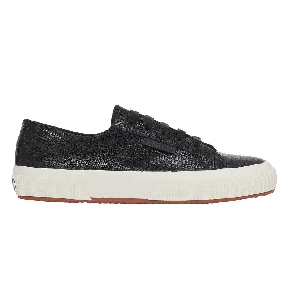 Womens/Ladies 2750 Snake Print Grain Leather Trainers (Black/Avorio) 3/4