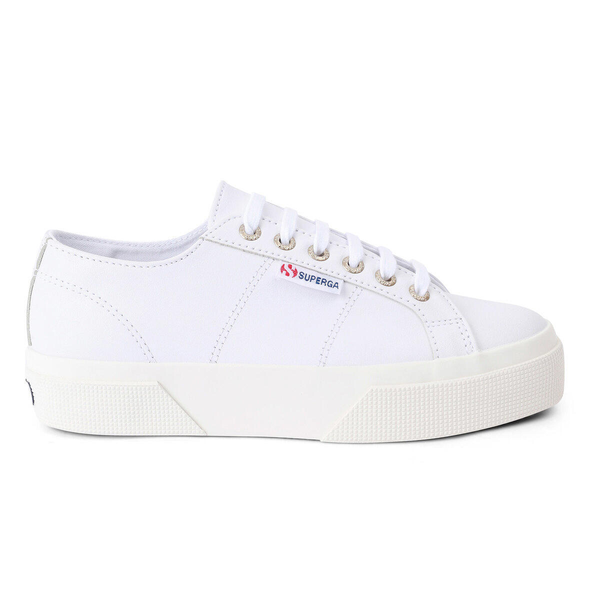 Womens/Ladies 2740 Nappa Leather Platform Trainers (Optic White/Avorio) 3/4