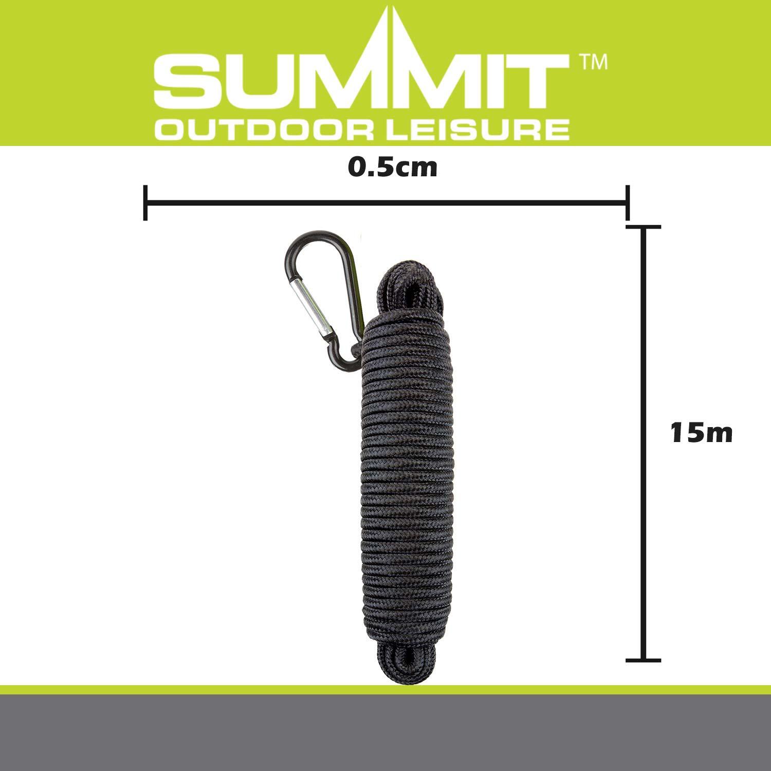 Carabiner Utility Rope Strong And Durable For Camping 15m x 0.5cm Black X 1 2/7