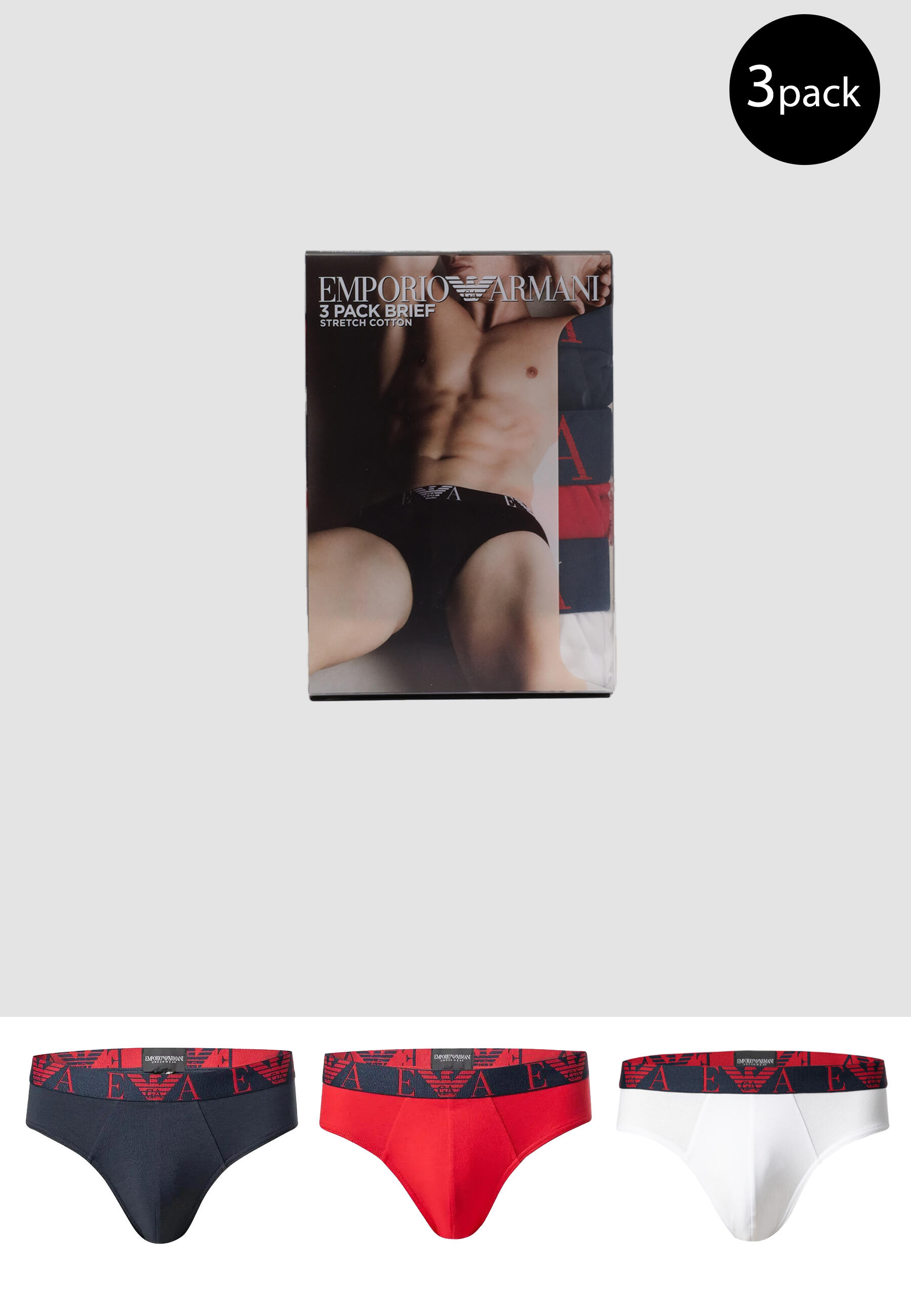 EMPORIO ARMANI CONNECTED Intimo Uomo 3 PACK BRIEF Rosso