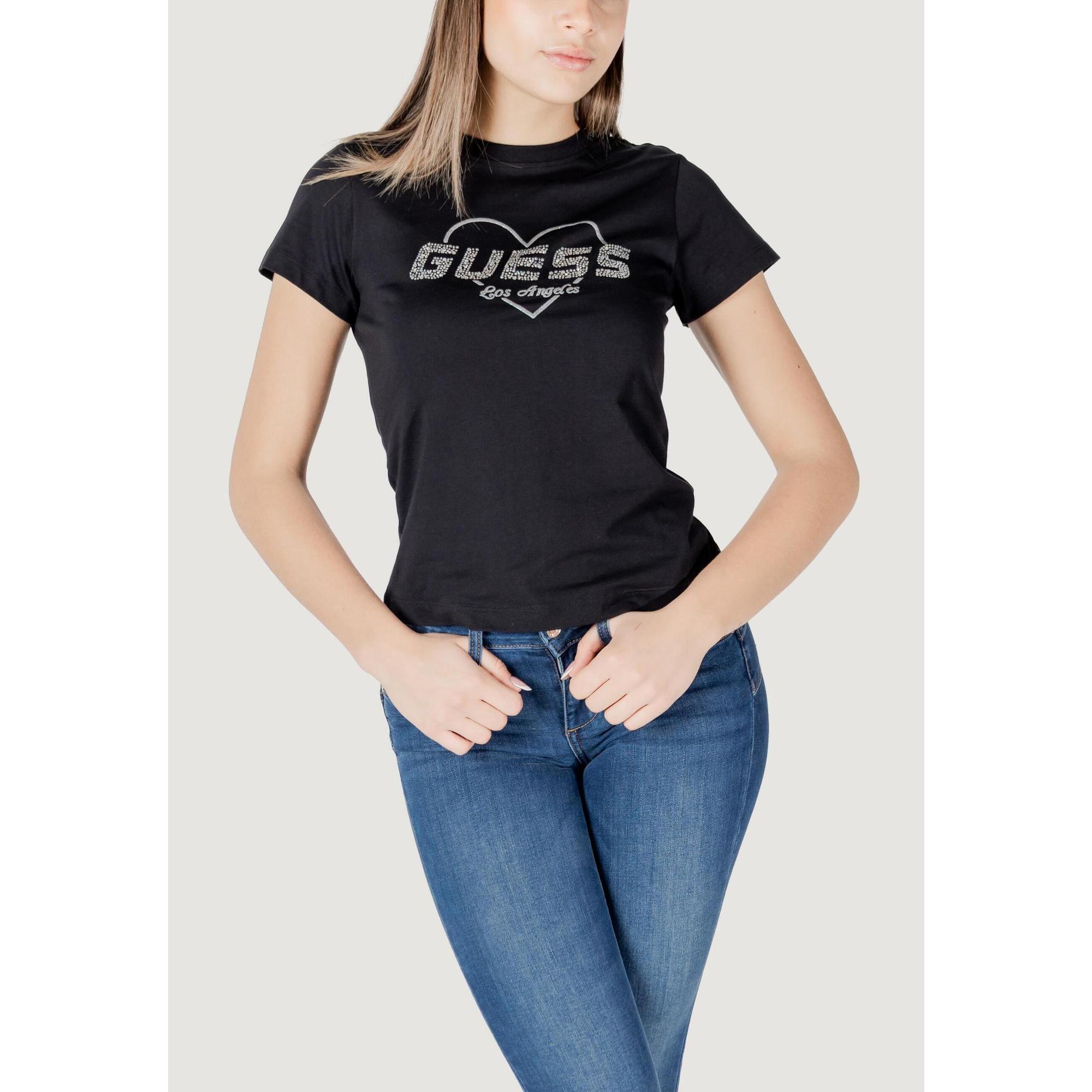 Guess Active - T-shirt Crop Top Narciso Cn Femme Noir - T-shirt Crop Top - Noir - Decathlon