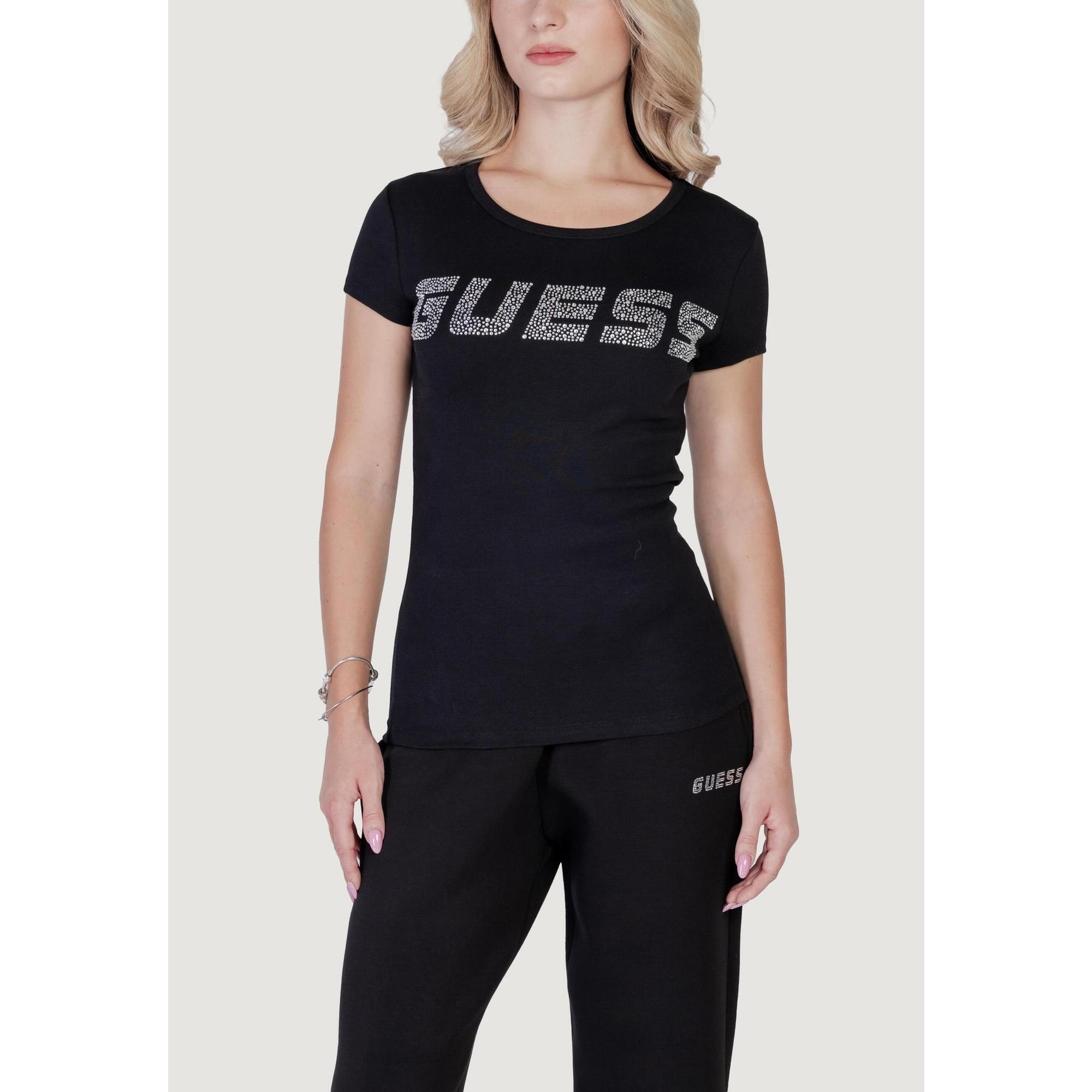 Guess Active - T-shirt Crop Top Kiara Ss Femme Noir - T-shirt Crop Top - Noir - Decathlon