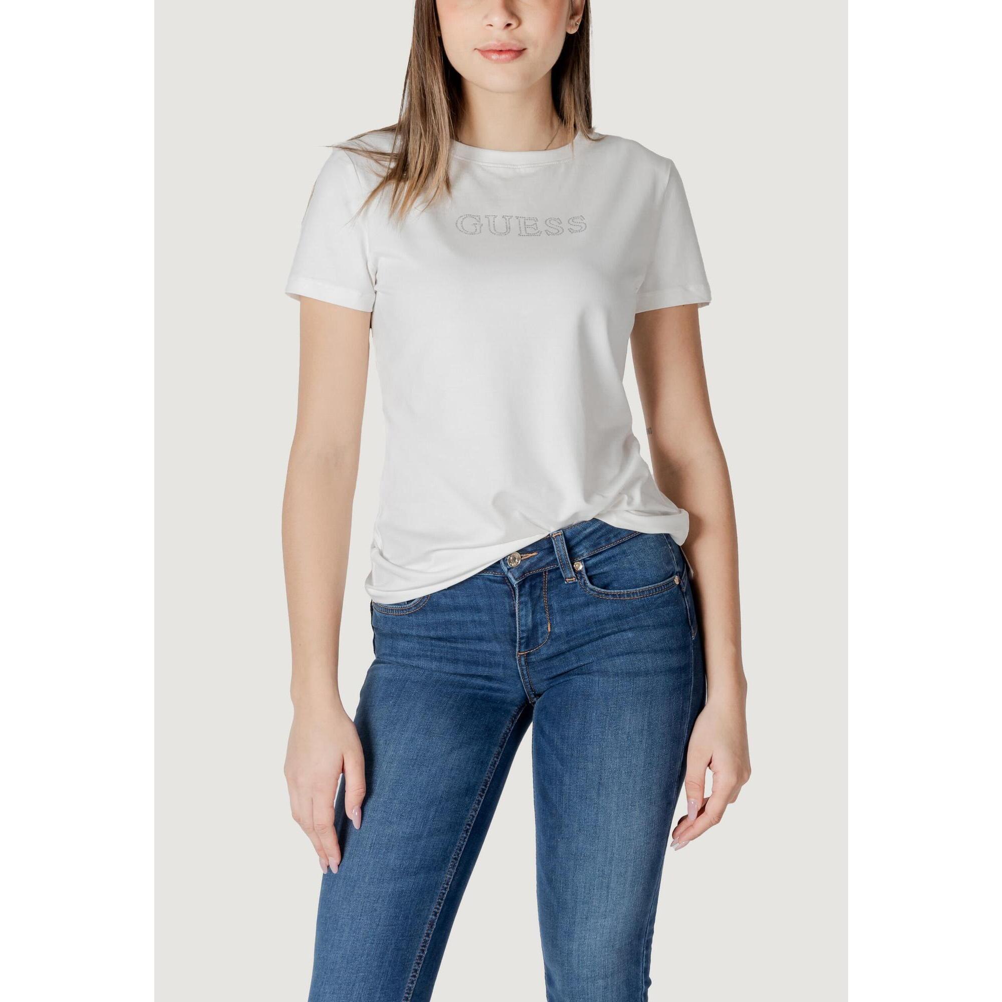 Guess Active - T-shirt Crop Top Briana Ss Femme Blanc - T-shirt Crop Top - Blanc - Decathlon
