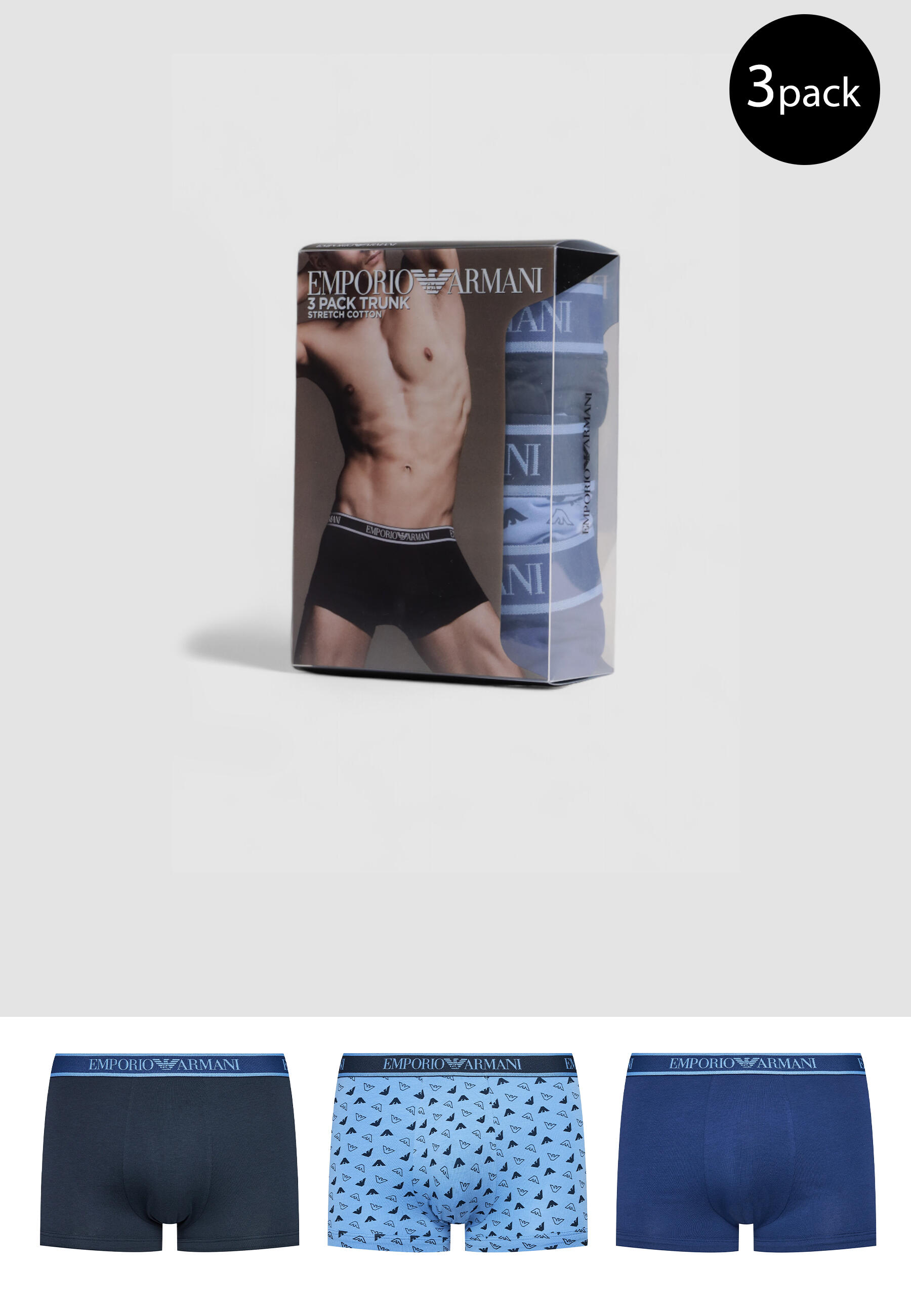 EMPORIO ARMANI CONNECTED Intimo Uomo 3 PACK TRUNK Azzurro