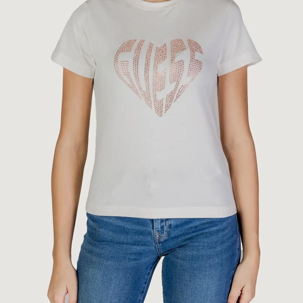 crop top t-shirt JULIA RHINESTONE SS WHITE