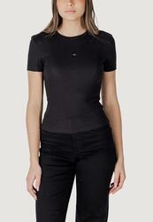 t-shirt crop top WOVEN LABEL RIB FEMME NOIR