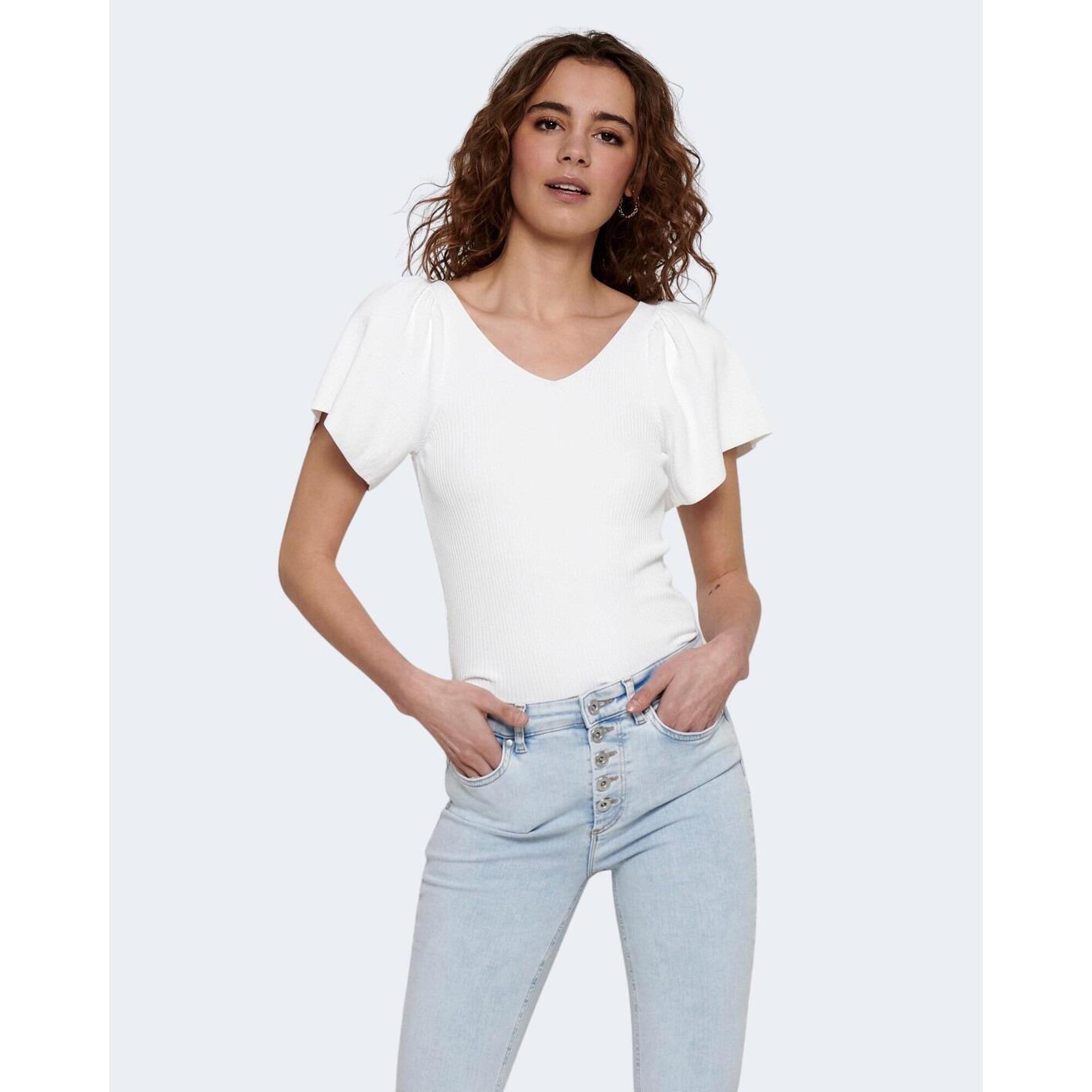 Only - T-shirt Crop Top Onlleelo S/s Back Pullover Knt Noos Femme Blanc - T-shirt Crop Top - Blanc - Decathlon