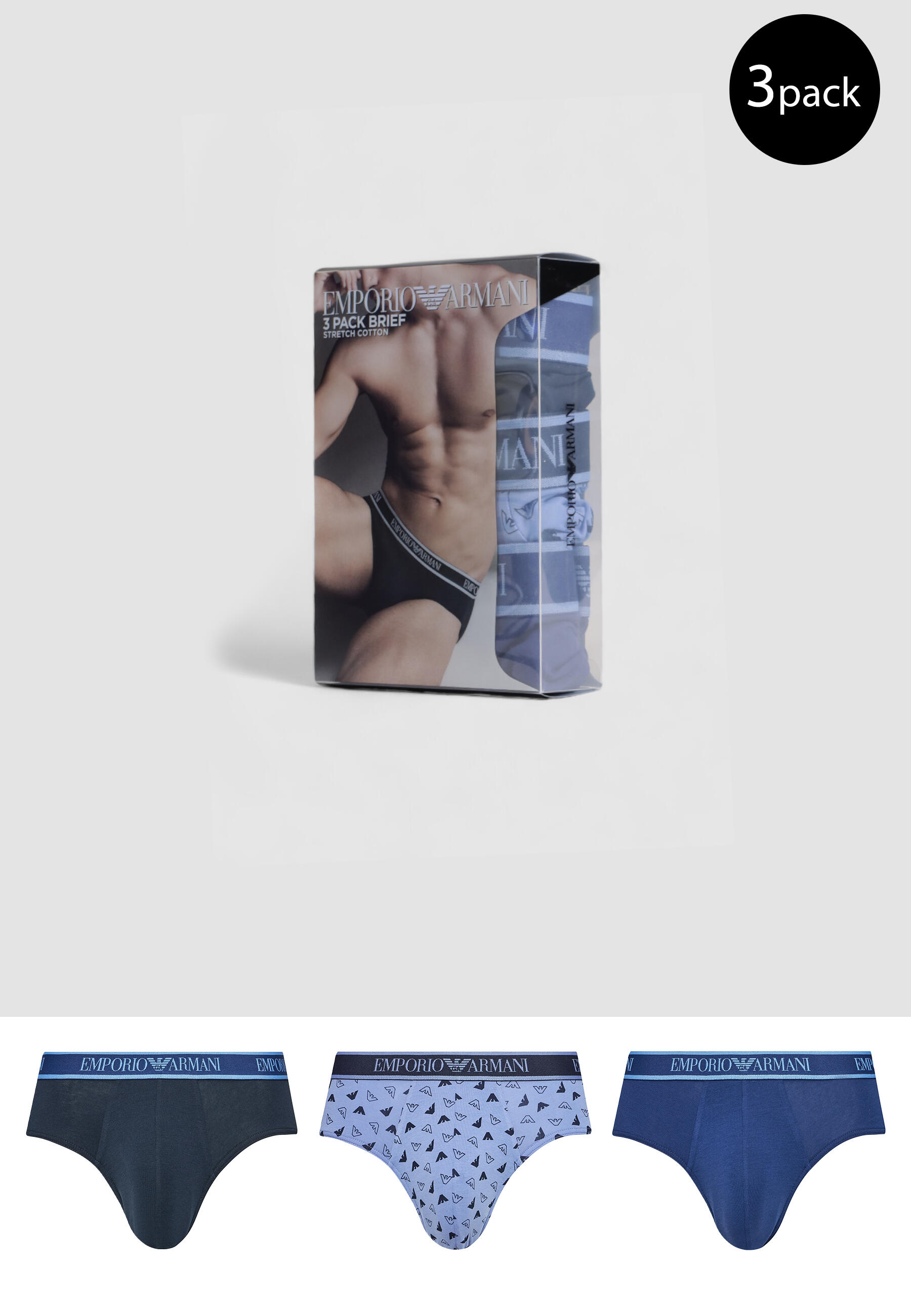 EMPORIO ARMANI CONNECTED Intimo Uomo 3 PACK BRIEF Azzurro