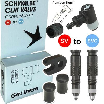 Schwalbe Fahrrad Clik Valve SCV System (SV) Französisch Set (2St) + Pumpenkopf