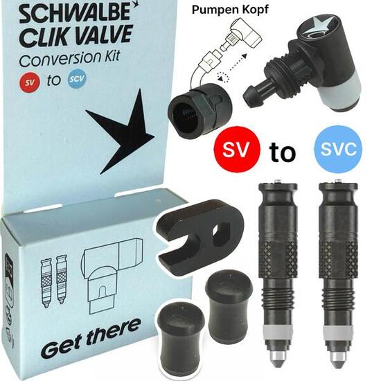Schwalbe Fahrrad Clik Valve SCV System (SV) Französisch Set (2St) + Pumpenkopf