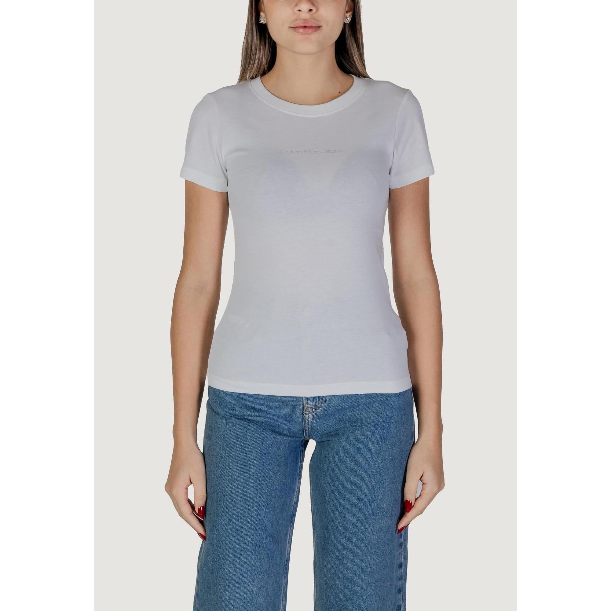 Calvin Klein - T-shirt Crop Top Institutional Graphic Femme Blanc - T-shirt Crop Top - Blanc - Decathlon