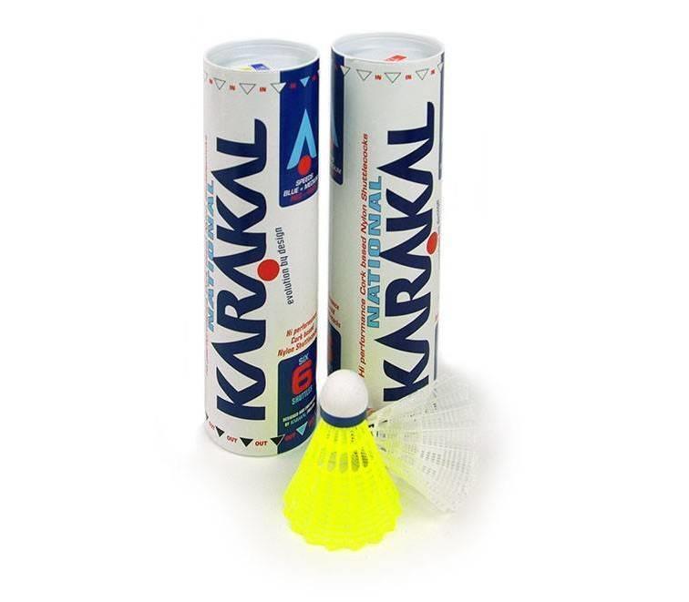 Karakal Badminton National Shuttlecocks Medium Blue Speed - Pack Of 6-Yellow 1/2