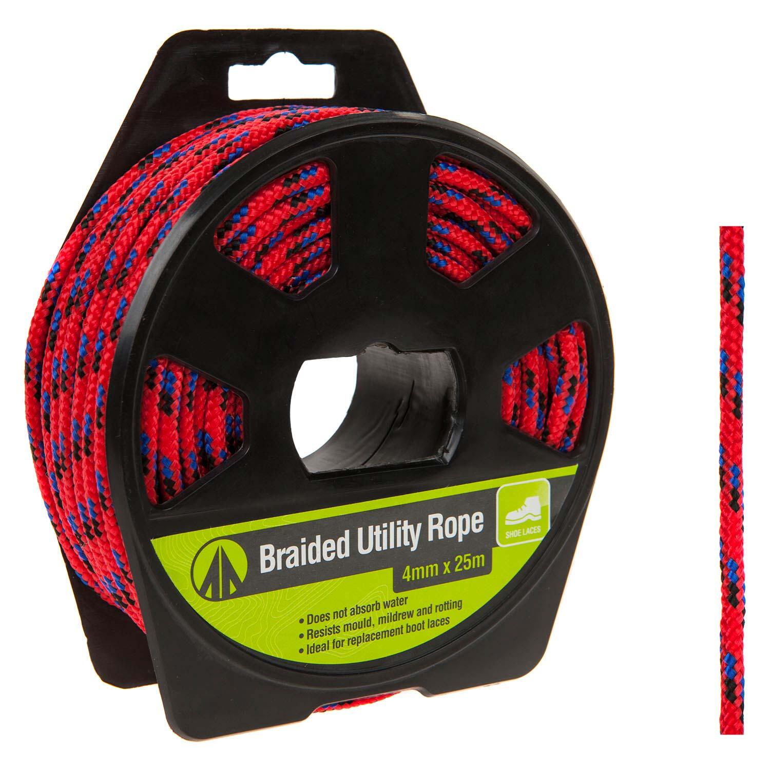 25M Utility Rope With Casing Waterproof Mould Resistant 4mm x 25m Red X 1 1/7