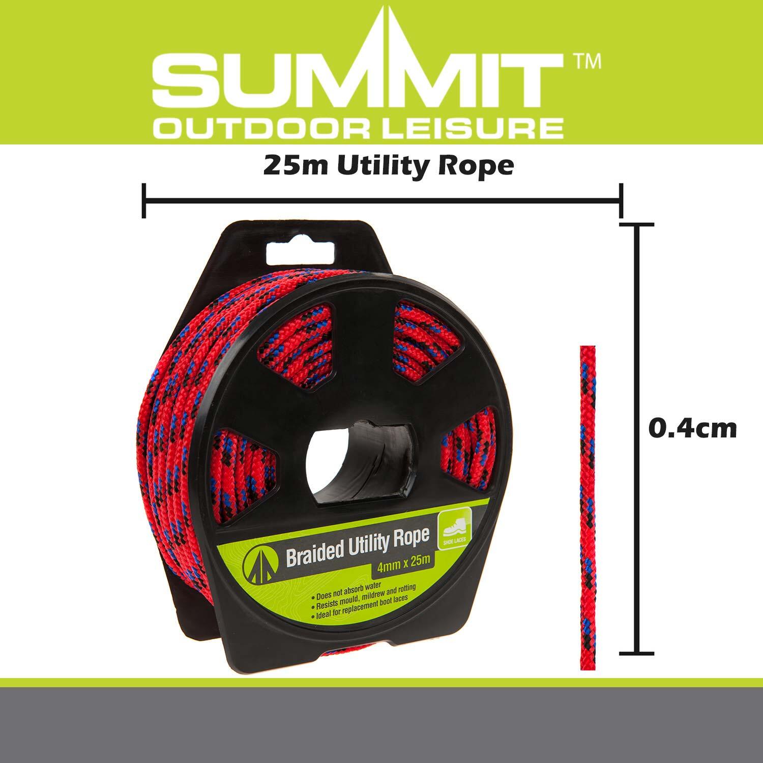 25M Utility Rope With Casing Waterproof Mould Resistant 4mm x 25m Red X 1 2/7