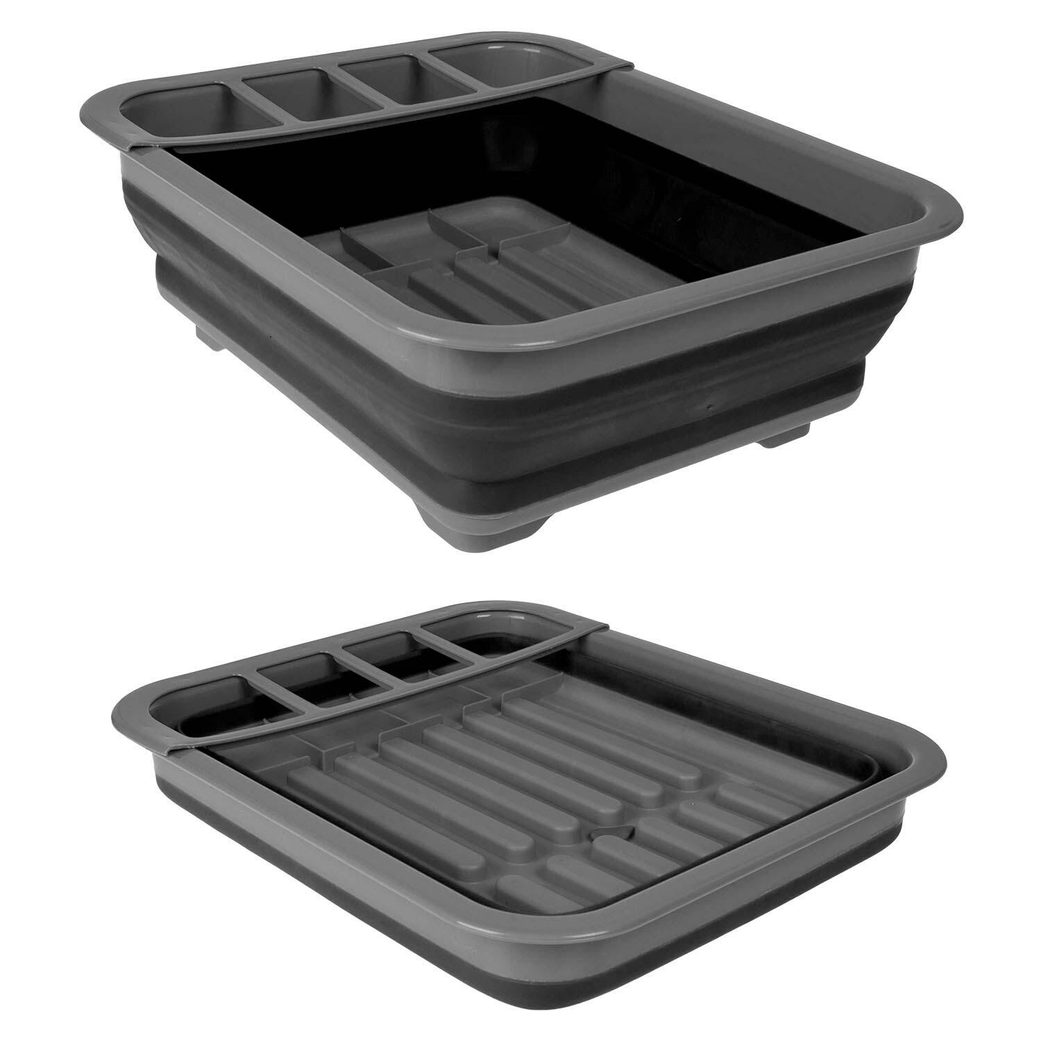 SUMMIT Dish Rack With Drainage Pop Up Collapsible Easy Storage 31cm x 42cm Grey X 1
