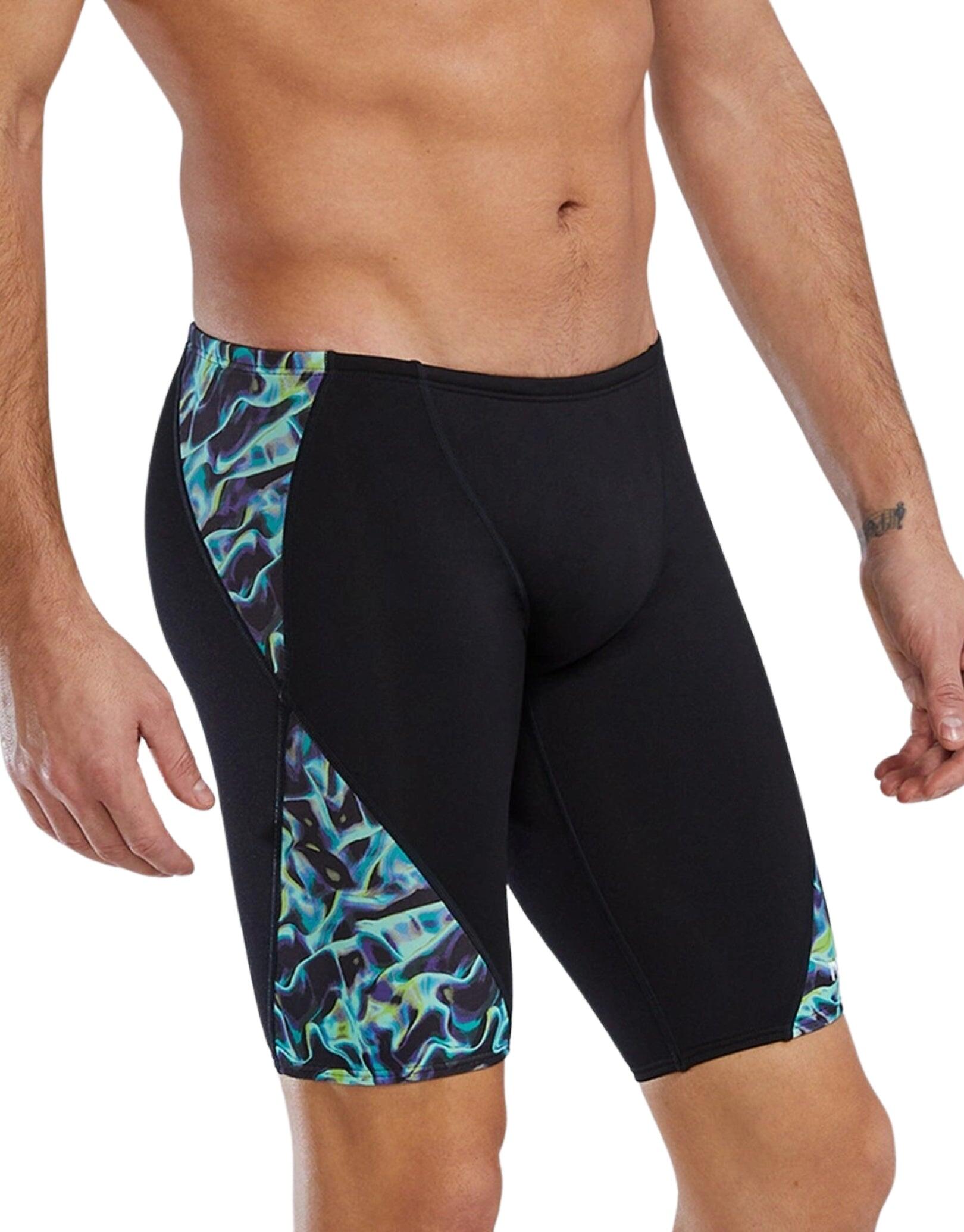 TYR Energia Durafast Elite Blade Splice Swim Jammer - Black/Green 3/5