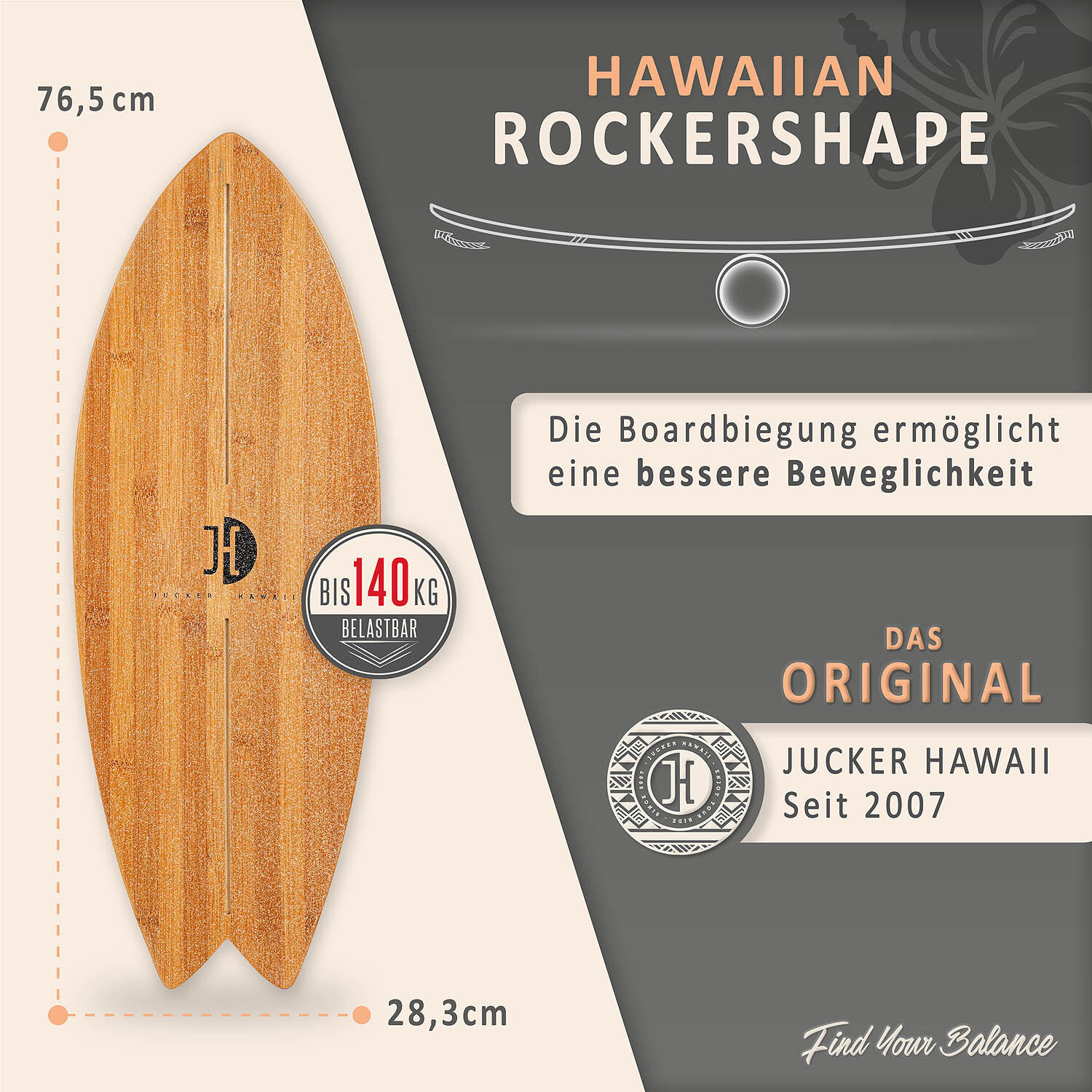 Balanceboard OCEAN ROCKER Bamboo | inkl. Korkrolle und Korkmatte 2/7
