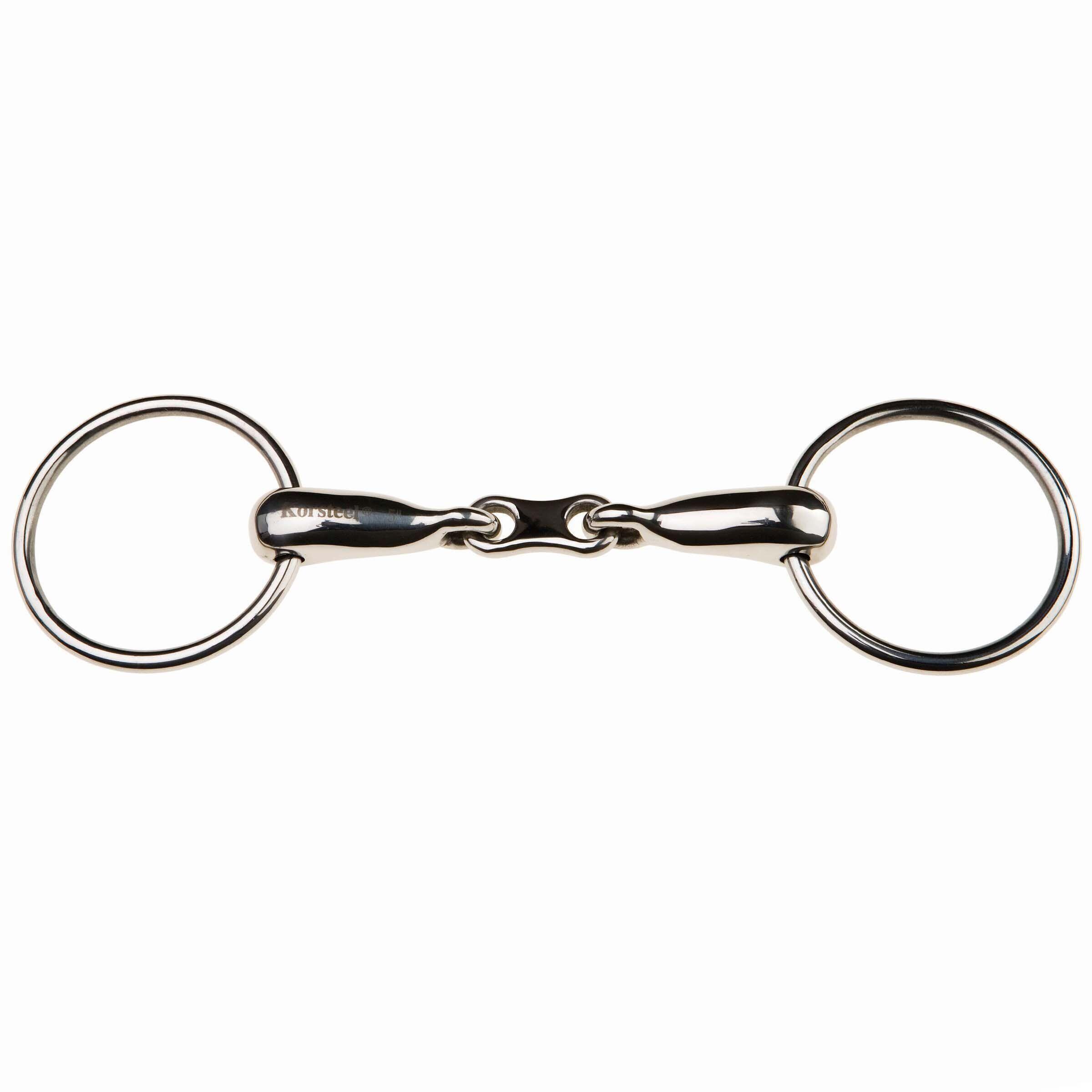 Roestvrijstalen snaffle bit met brede ring, holle mond en Franse schakels voor p 1/1