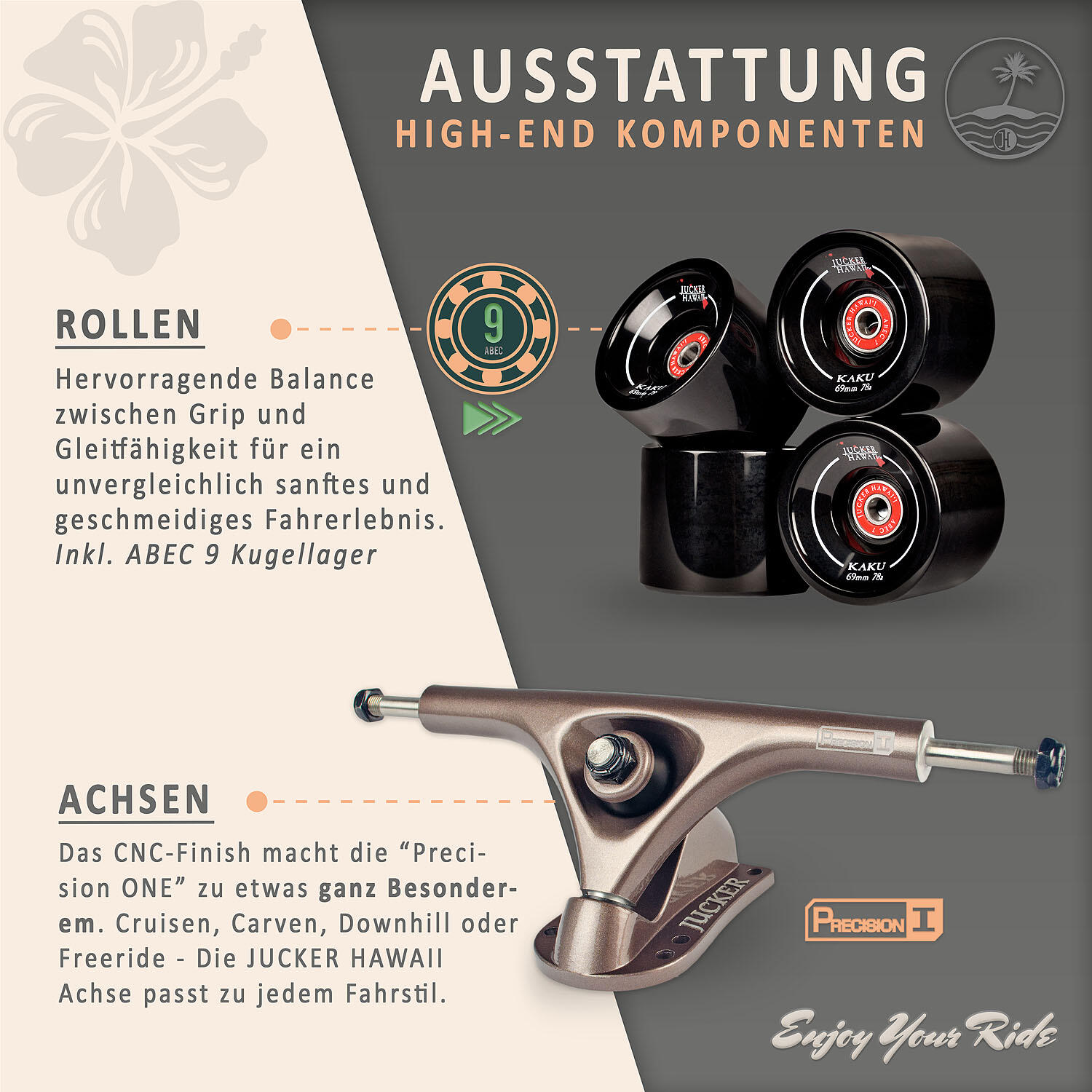 Longboard HOKU ROSEWOOD | Precision ONE Achsen 4/7