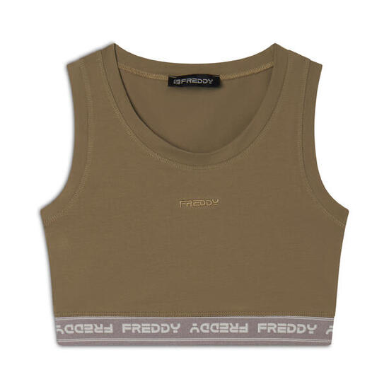 Top sportivo in heavy jersey stretch con elastico logato