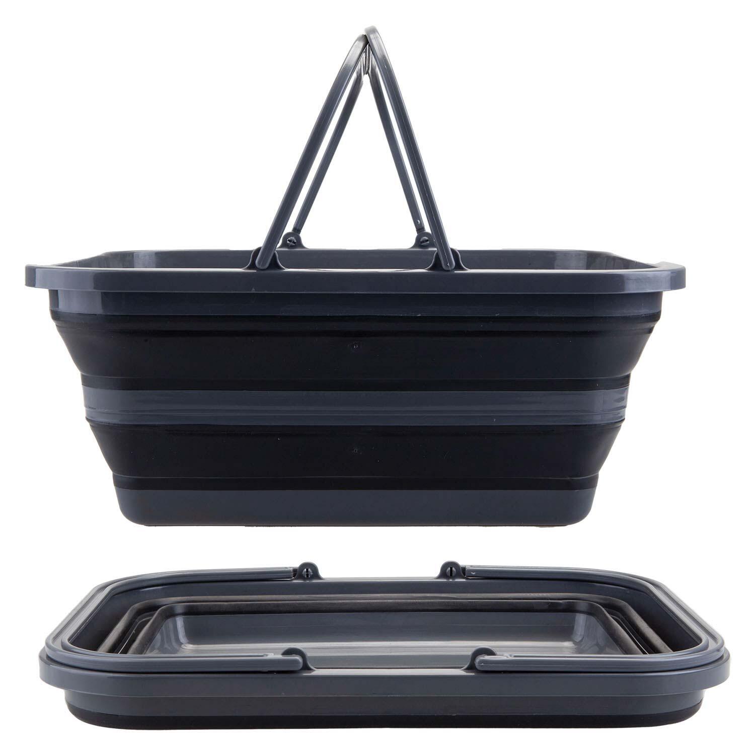 SUMMIT Large Basket Wash Basin Pop Up Collapsible Easy Storage 34cm x 36cm Grey X 1