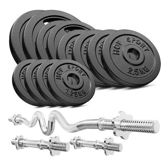 Set di pesi bilanciere e manubri. Dischi in ghisa 58kg