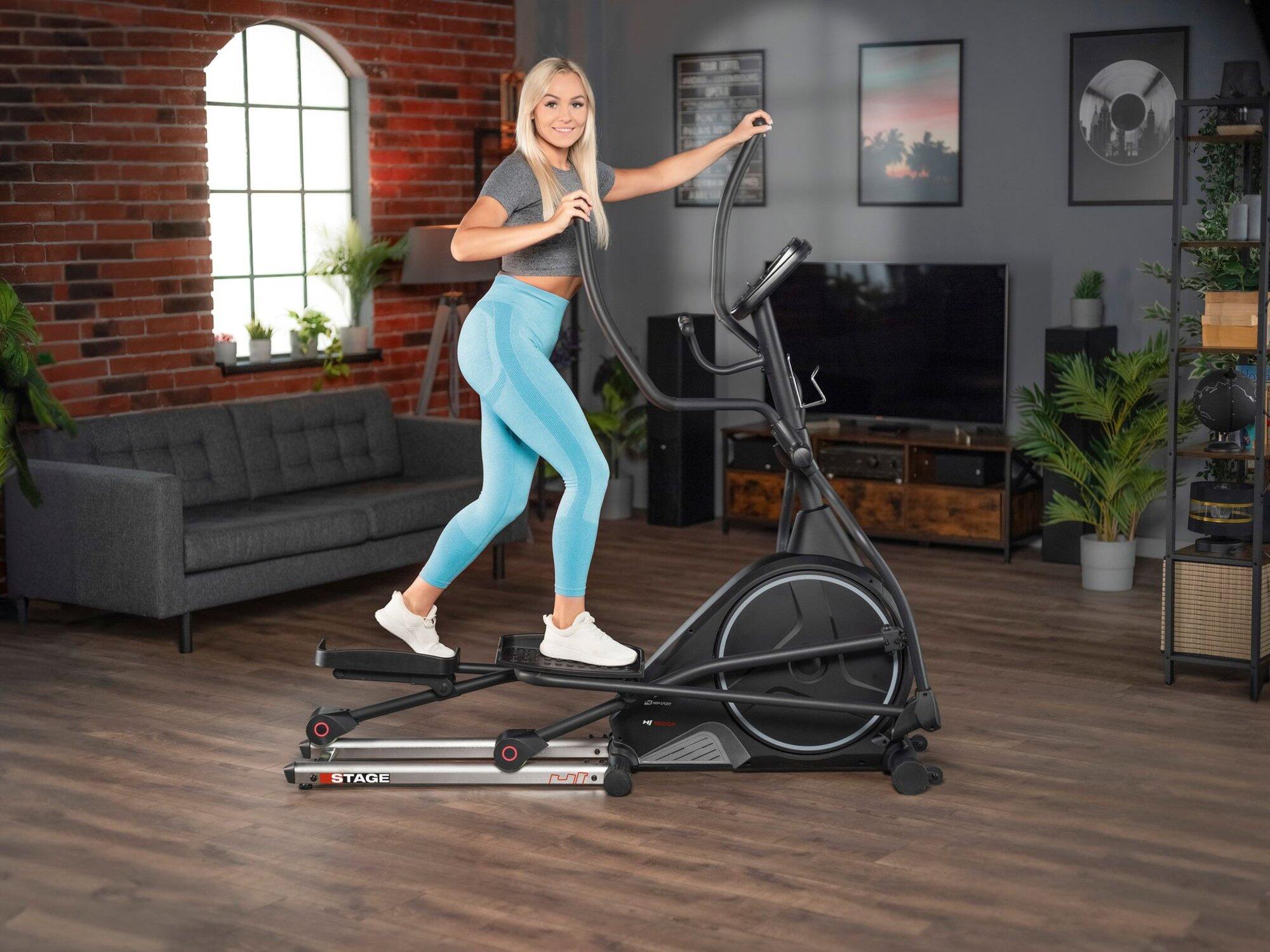 Vélo elliptique électromagnétique connecté, Hop-Sport HS-160CF Stage, Noir 3/7