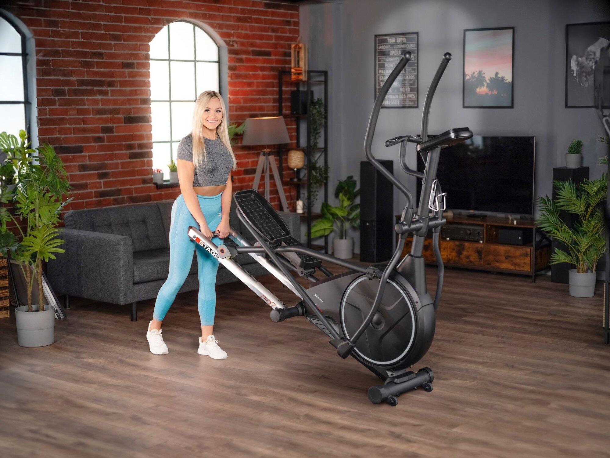 Vélo elliptique électromagnétique connecté, Hop-Sport HS-160CF Stage, Noir 4/7