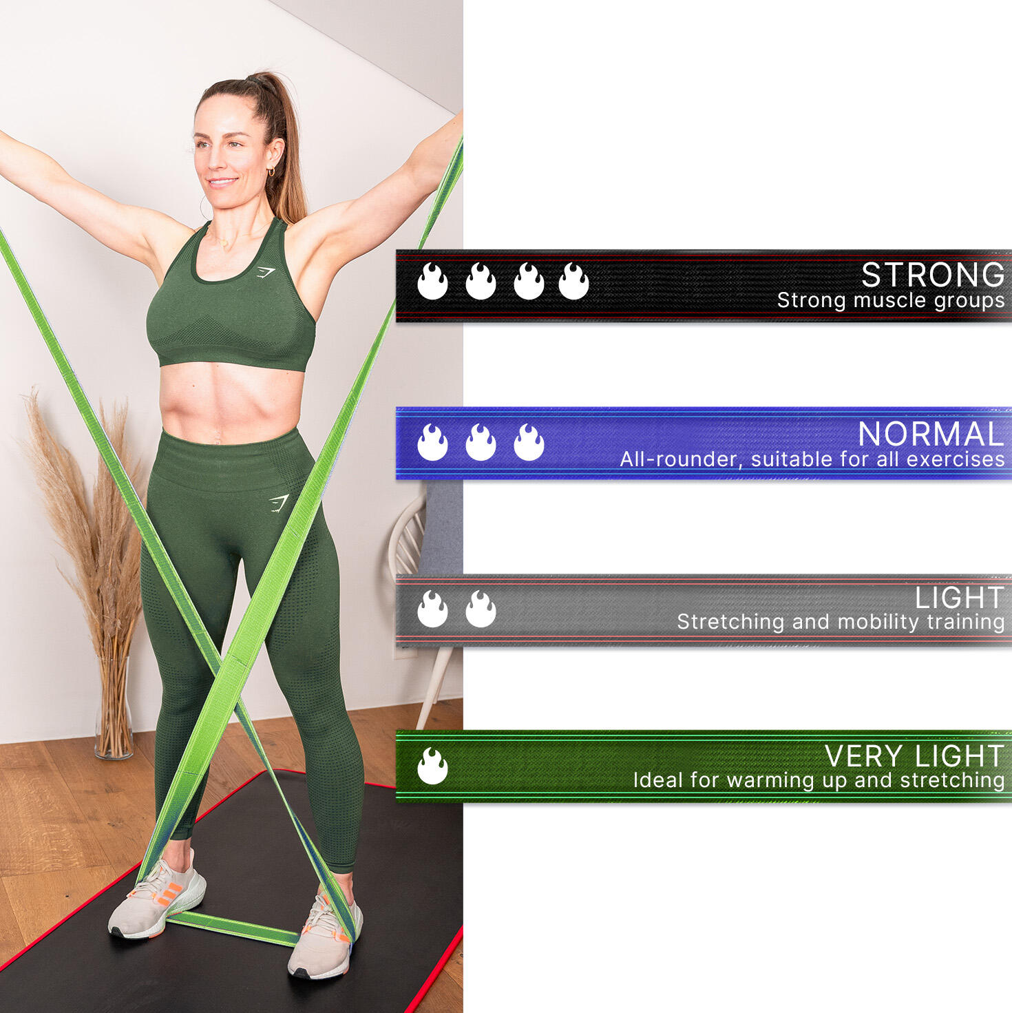 Gymnastikband Stoff mit Fitness E-Book- Umweltfreundlich - mit Verstellschnalle 3/7