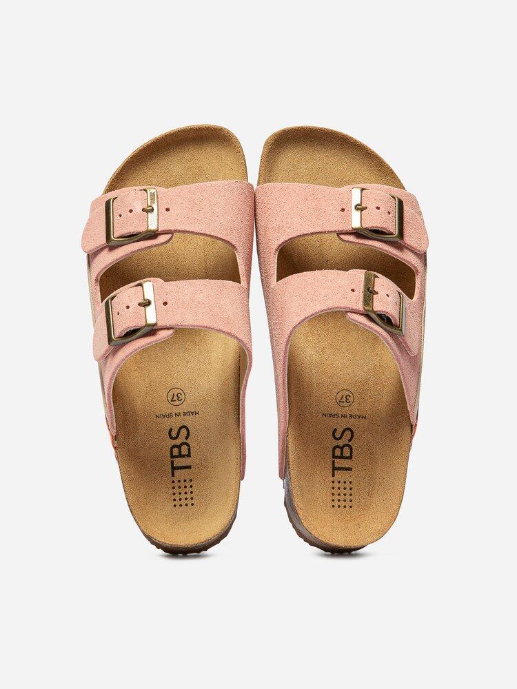 Mules femme NAWELLE rose - talon 30 mm, fermeture boucle 3/4