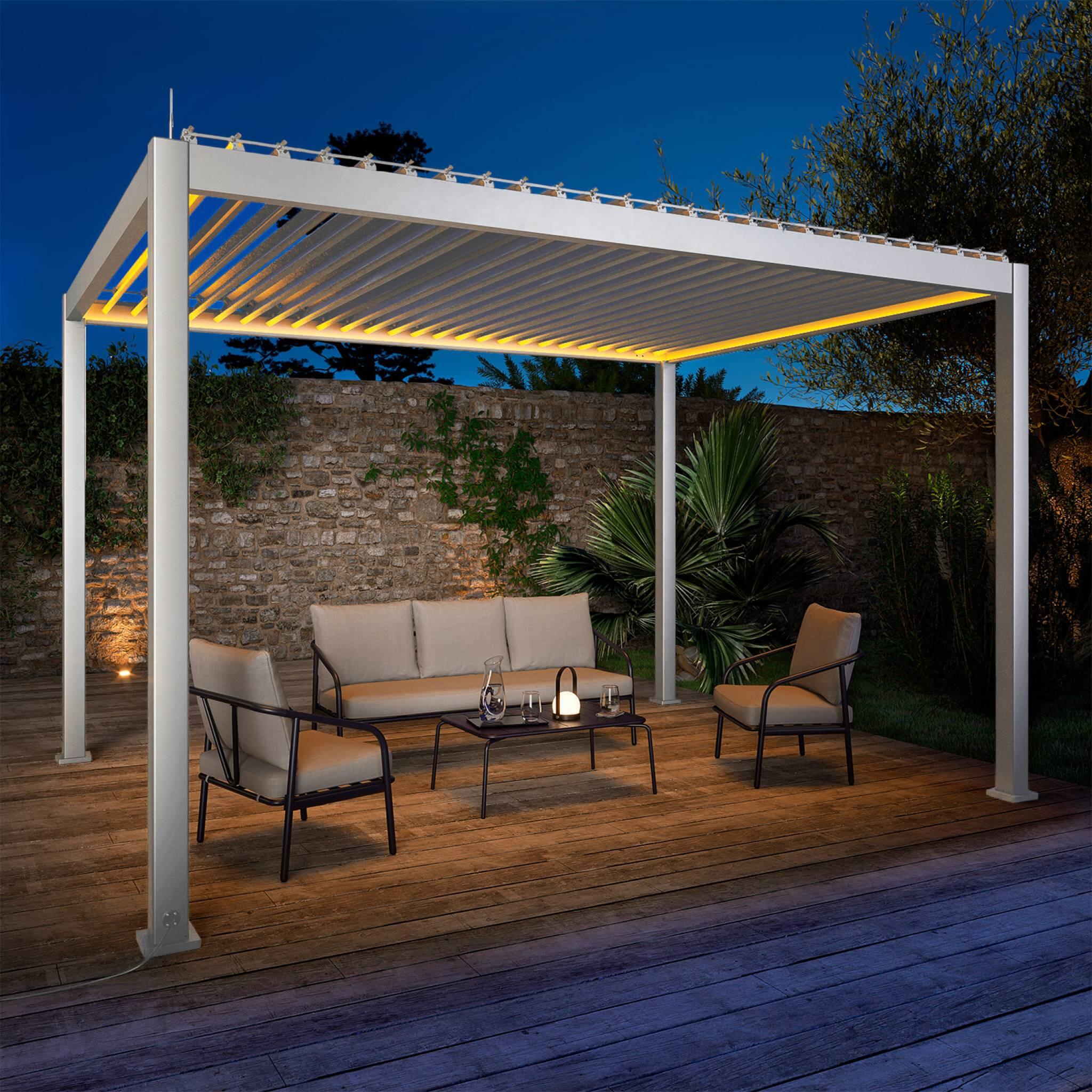 Pérgola eléctrica bioclimática de 3x4m de alumínio com iluminação LED, Branco 2/5