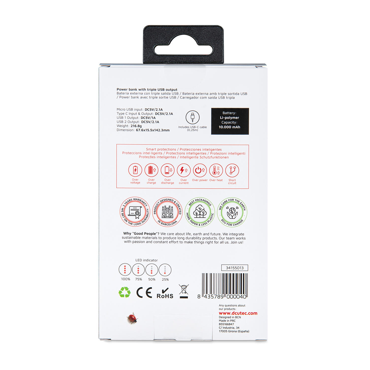 Power Bank 10.000mAh con triple salida USB blanco 4/5