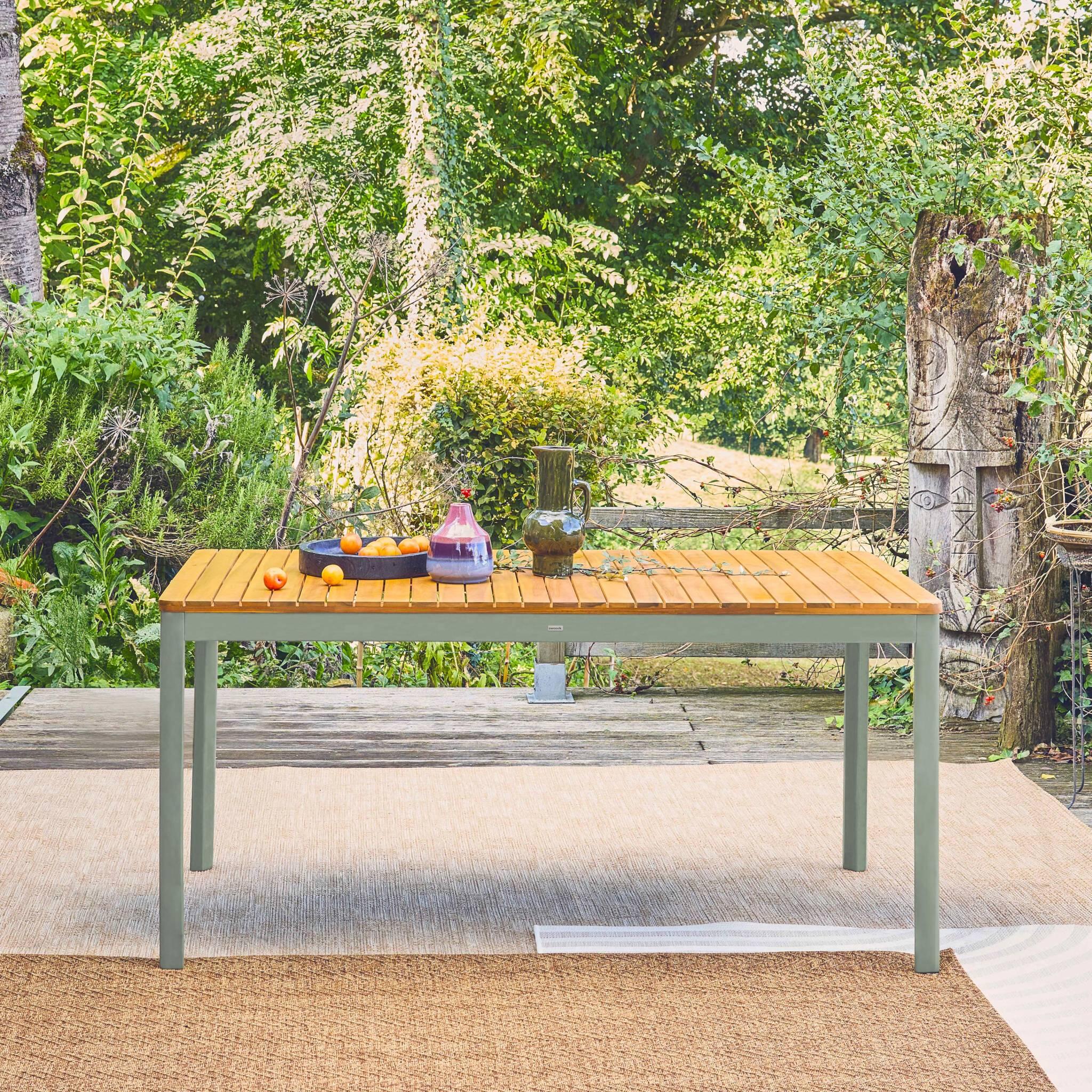 Mesa de jardim de acácia com cantos arredondados, 8 lugares, Verde caqui 2/6