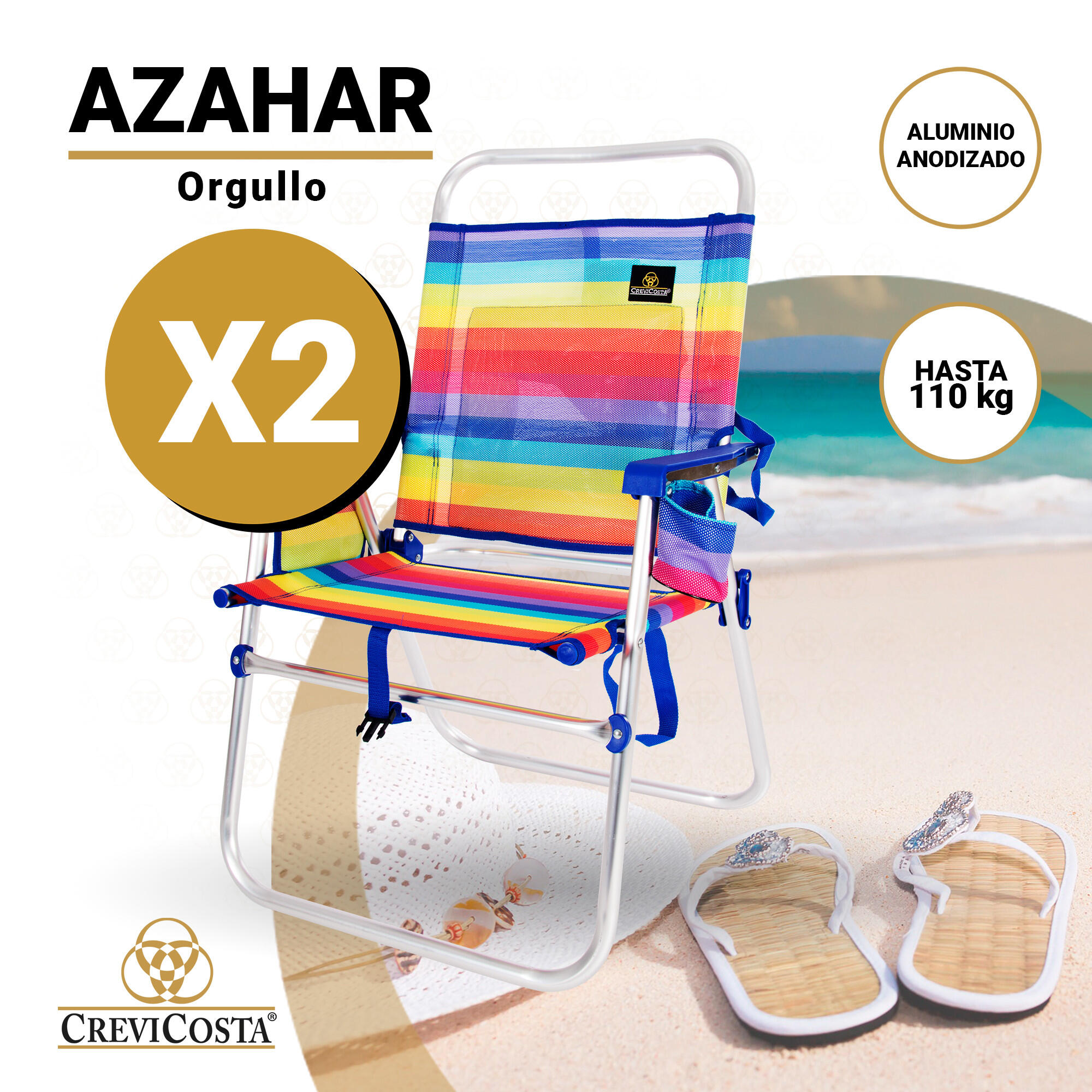 Lote 2 Sillas de Playa 51x56x88 cm Azahar 28082 - CREVICOSTA. Orgullo 2/6