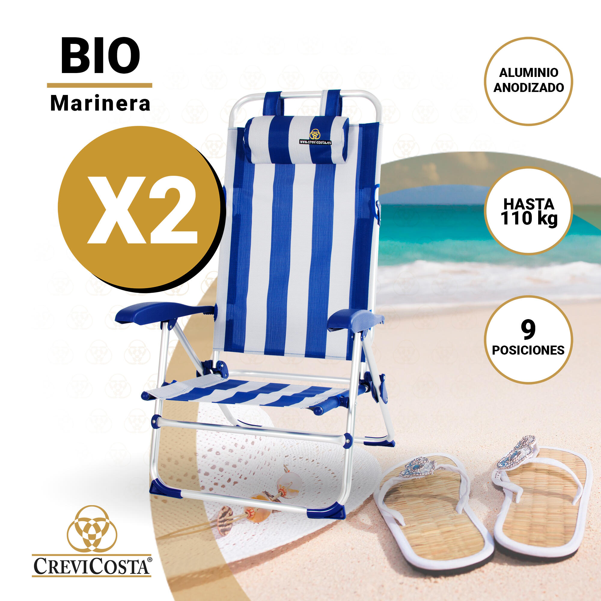 Lote 2 Sillas de Playa 65x60x108 cm Bio 12009 - CREVICOSTA. Marinera 2/6