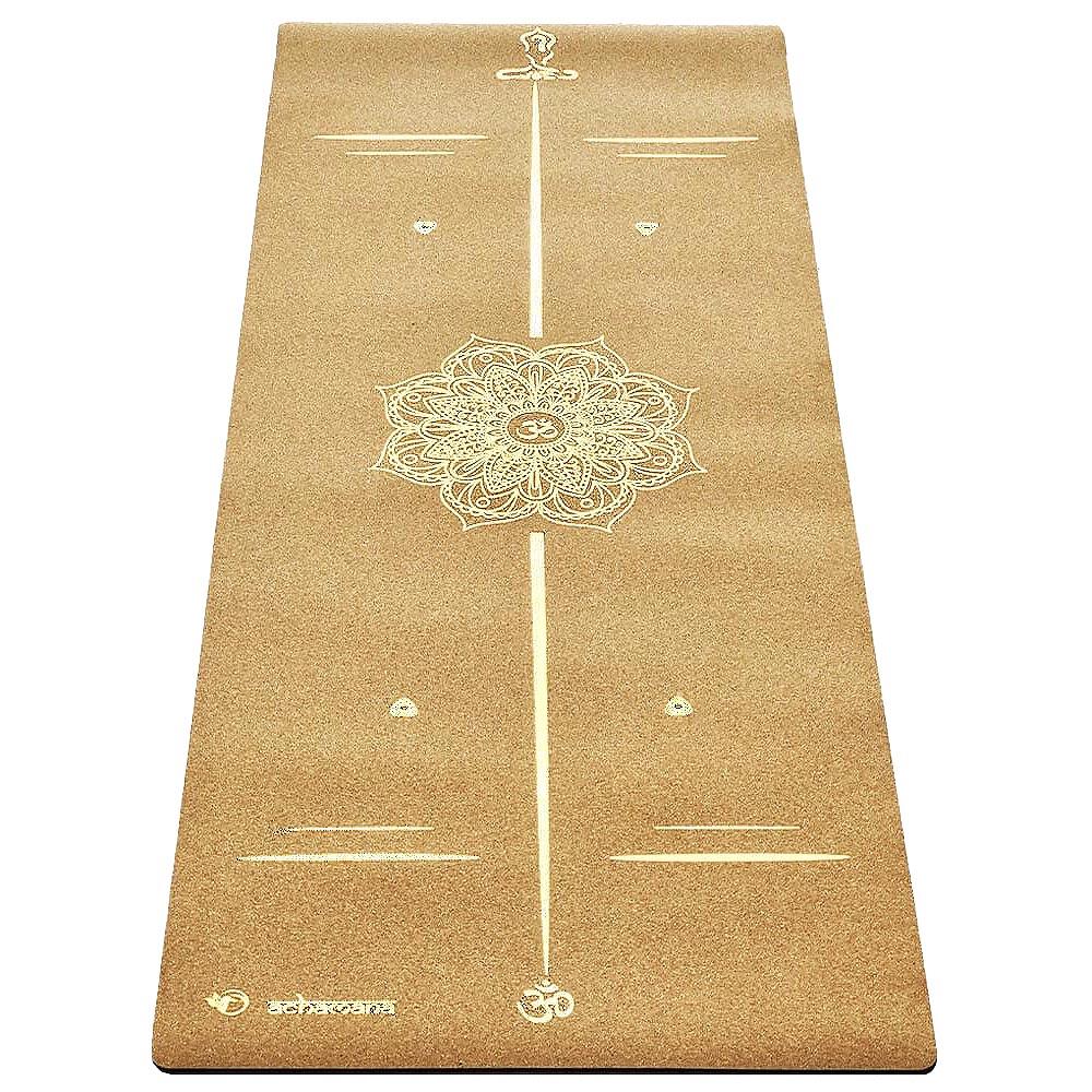 ACHAMANA Tapete de yoga de goma y corcho 5mmx68cmx1,83m, Mandala Bodylines dorado