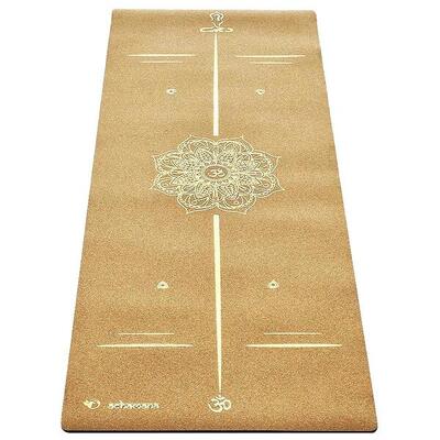 Tappetino yoga gomma e sughero 5mm Mandala Bodylines oro + borsa in microfibra