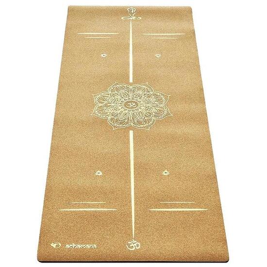 Tappetino yoga gomma e sughero 5mm Mandala Bodylines oro + borsa in microfibra