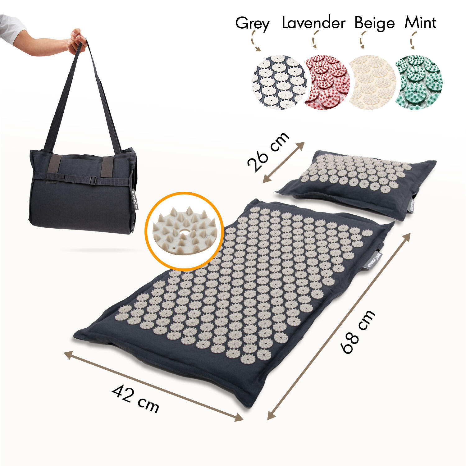 Akupressurmatte Set – Grau-Anthrazit – 5.670 Spitzen mit Kissen und Tragetasche 2/7