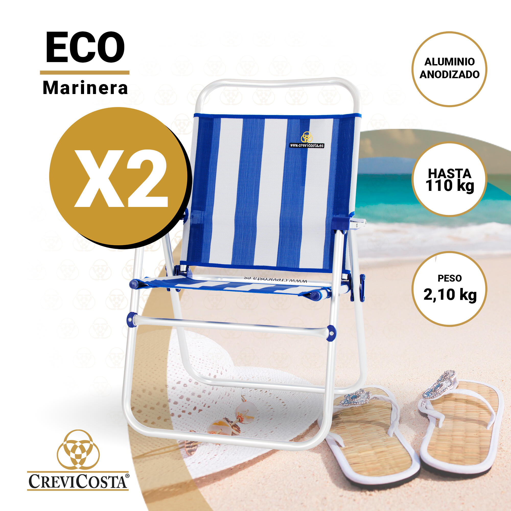 Lote 2 Sillas de Playa 51x56x88 cm Eco 28082 New - CREVICOSTA. Marinera 2/5