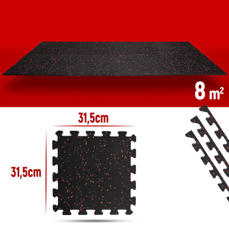 Tapis de sol fitness – caoutchouc épais – set de 80 dalles emboîtables